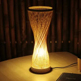 Asian Style Bamboo Nightstand Lamp - Single Head Wood Desk Light for Bedroom