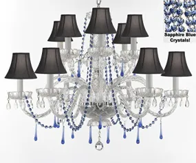 Authentic All Crystal Chandelier Chandeliers Lighting With Sapphire Blue Crystals And Black Shades Perfect For Living Room Dining Room Kitchen H32" W27" - A46-B82/Blackshades/387/6 6