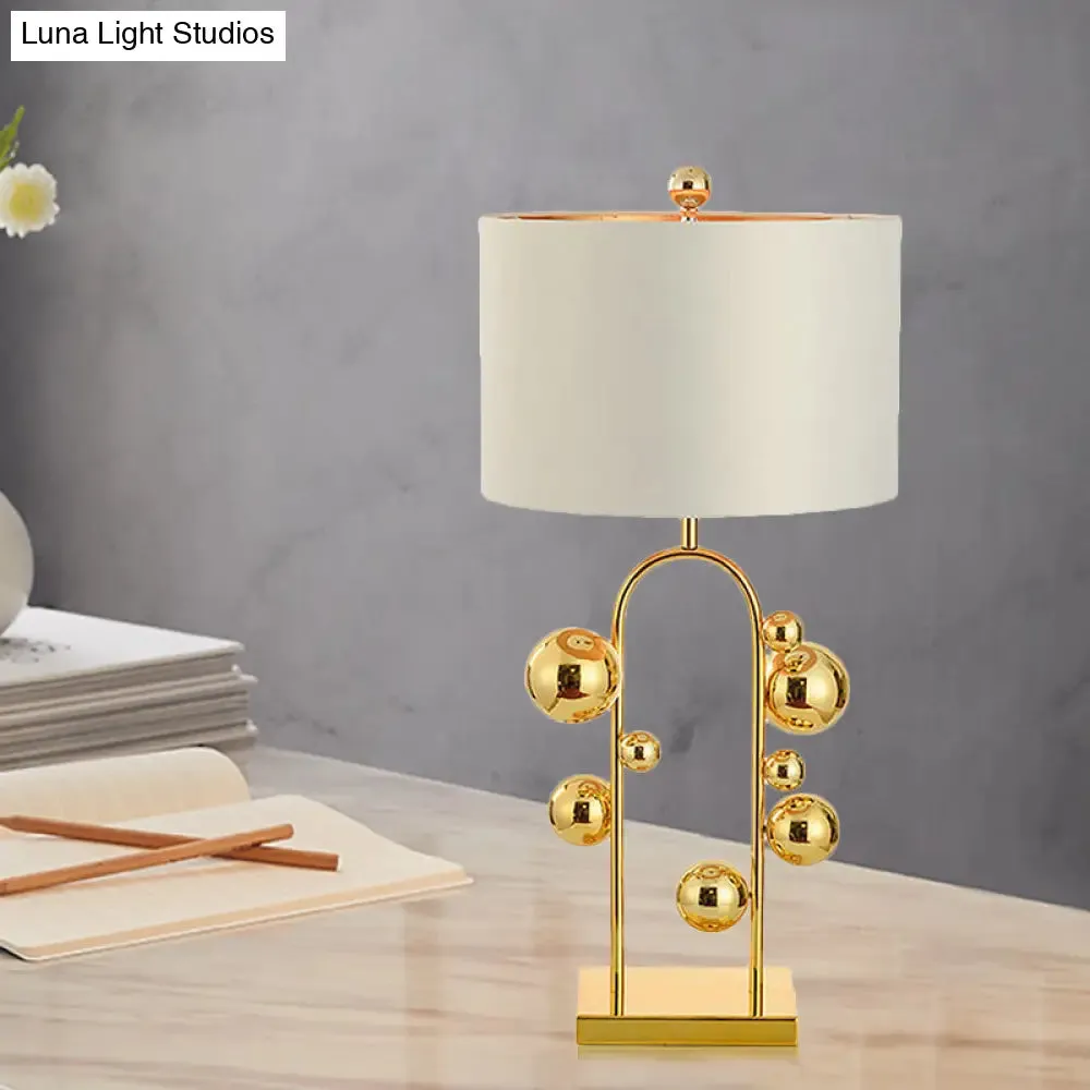 Ball Metal Night Table Lamp - Post-Modern 1 Light | White Fabric Nightstand Lighting for Living Room