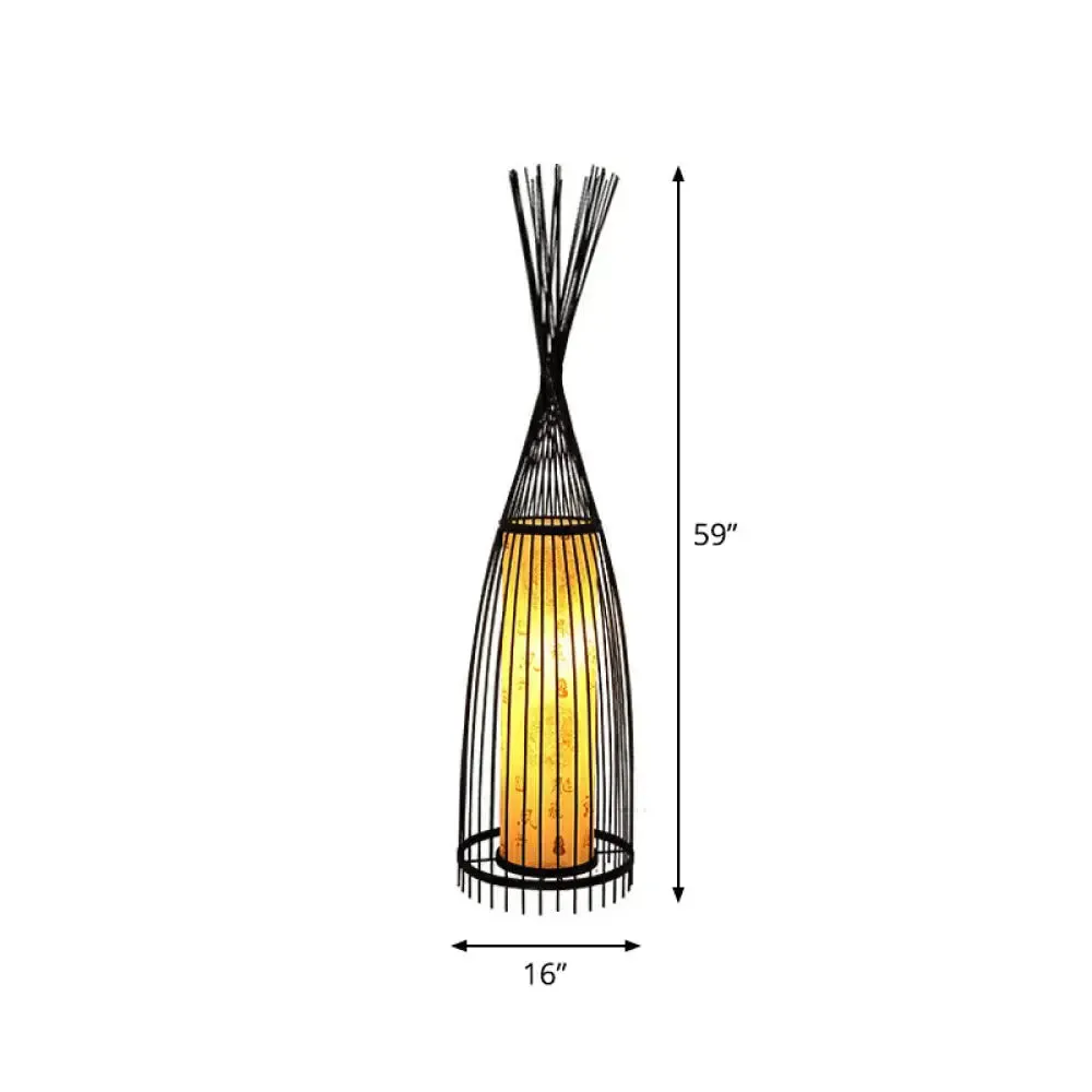 Bamboo Floor Lamp from South-East Asia with Tapered Design and Cylindrical Shade