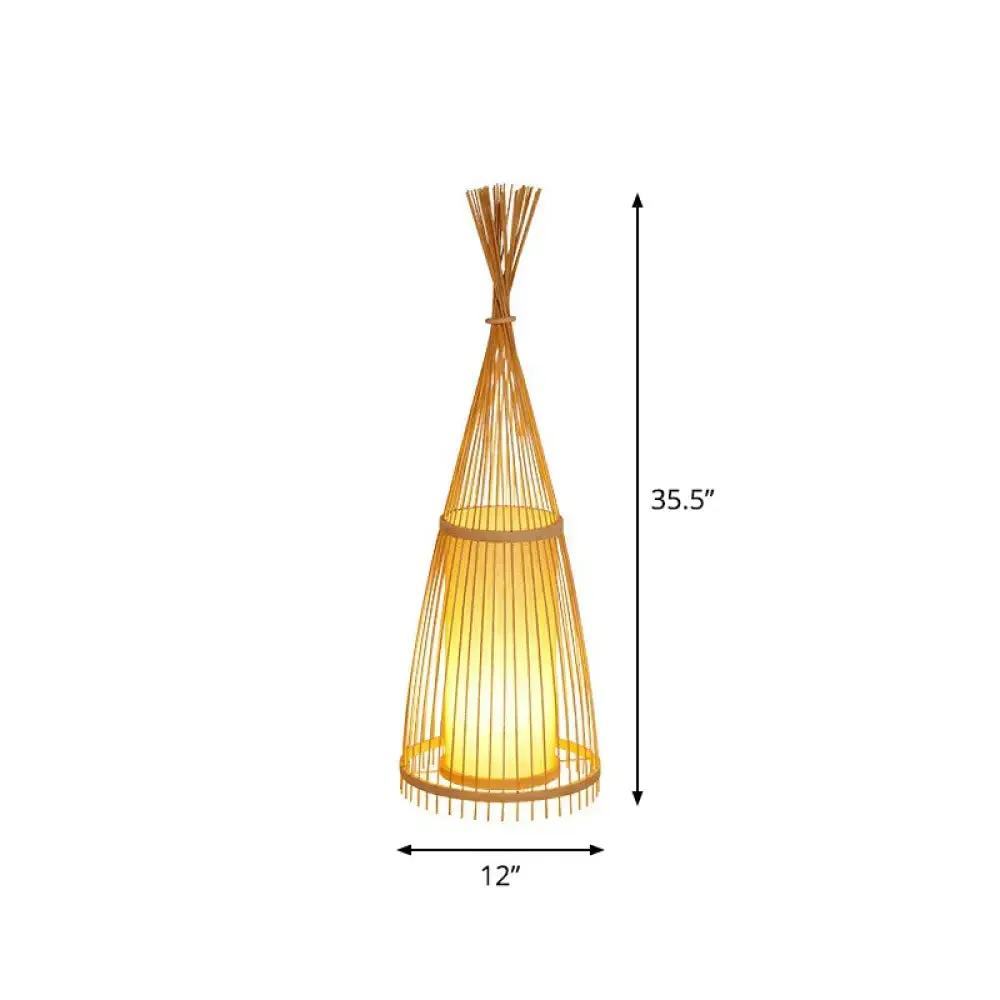 Bamboo Floor Lamp from South-East Asia with Tapered Design and Cylindrical Shade