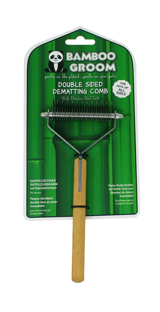 Bamboo Groom Double Sided Dematting Comb with Stainless Steel Teeth