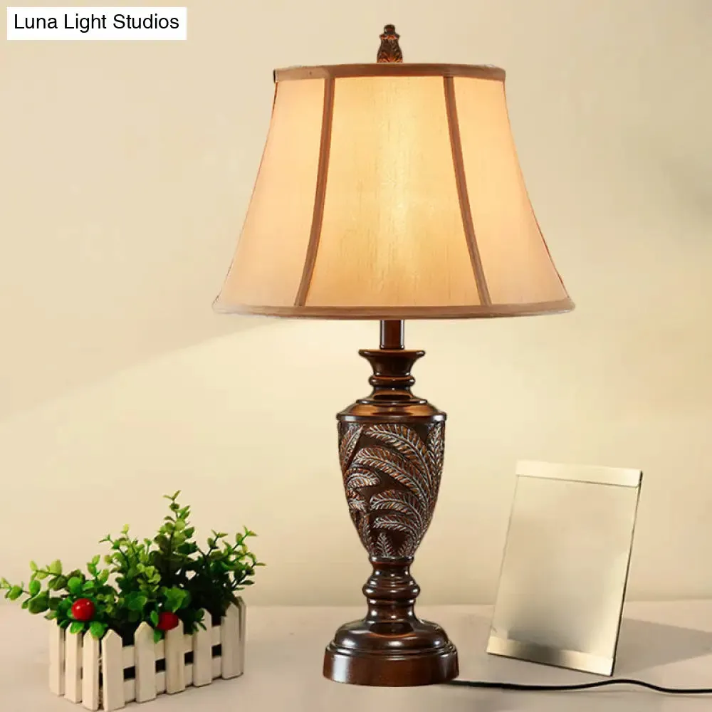 Bell Shaped Bronze Table Lamp with Resin Base - Traditional Desk Light, 1-Light Design