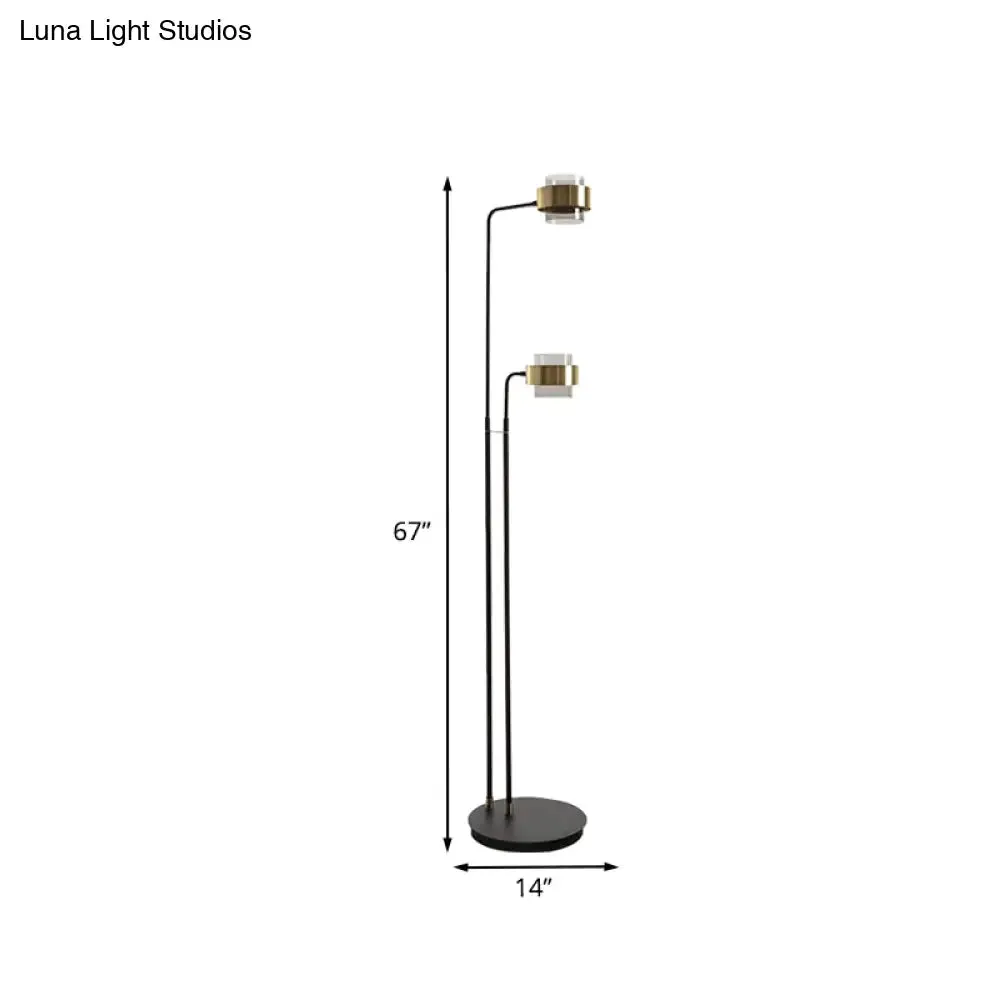 Black Cylinder LED Floor Reading Lamp with Clear Glass Shade - Nordic Style for Living Room