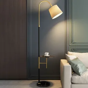 Black Single-Bulb Floor Lamp: Traditional Tapered Shape with Tray & Fabric Standing Light