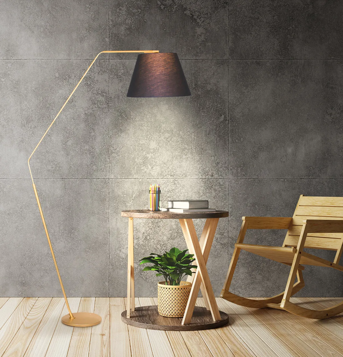 Black Tapered Shade Arc Floor Lamp with Metal Base