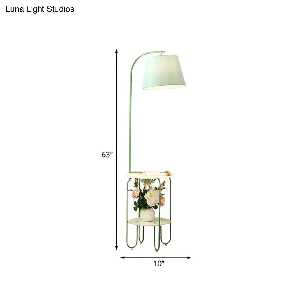 Blackish Green Modernist Floor Lamp with Single Bulb, Fabric Shade, and Desk Stand