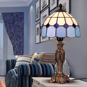 Blue and White Glass Bowl Table Lamp - Tiffany-Inspired 1-Light Night Light for Bedroom