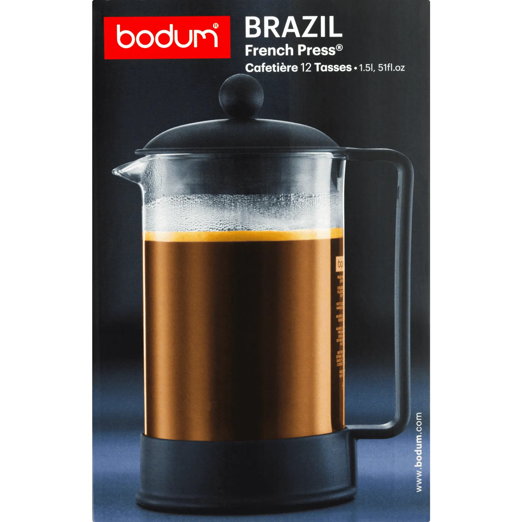 BODUM Brazil French Press Coffee Maker, Borosilicate Glass, 51 Ounce, Black