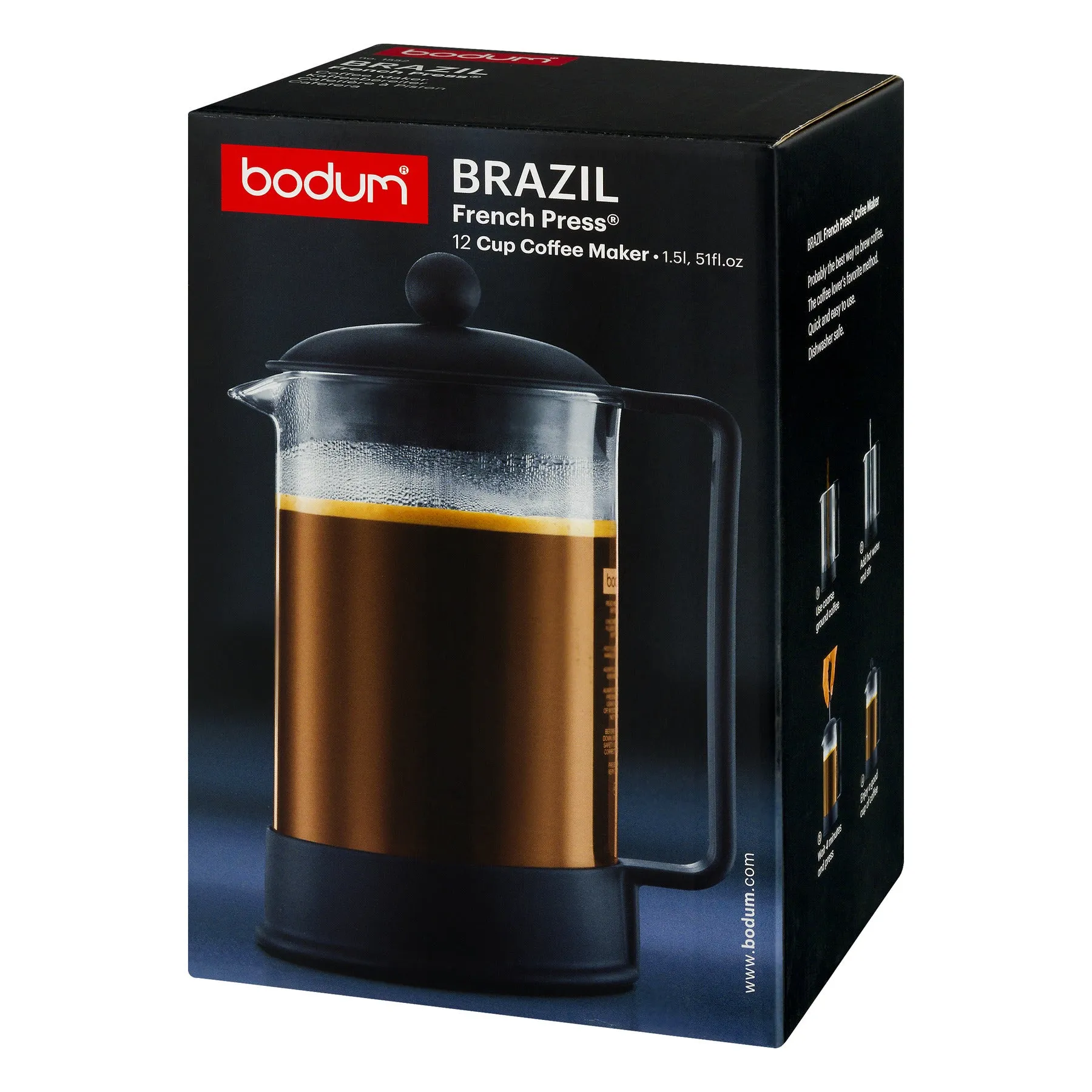 BODUM Brazil French Press Coffee Maker, Borosilicate Glass, 51 Ounce, Black