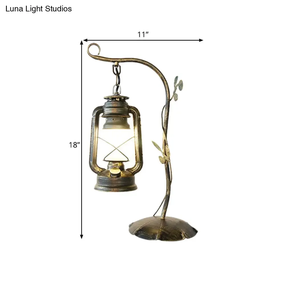 Brass Table Lamp with Frosted Glass Shade - Kerosene Inspired Design, Bedroom Desk Lighting