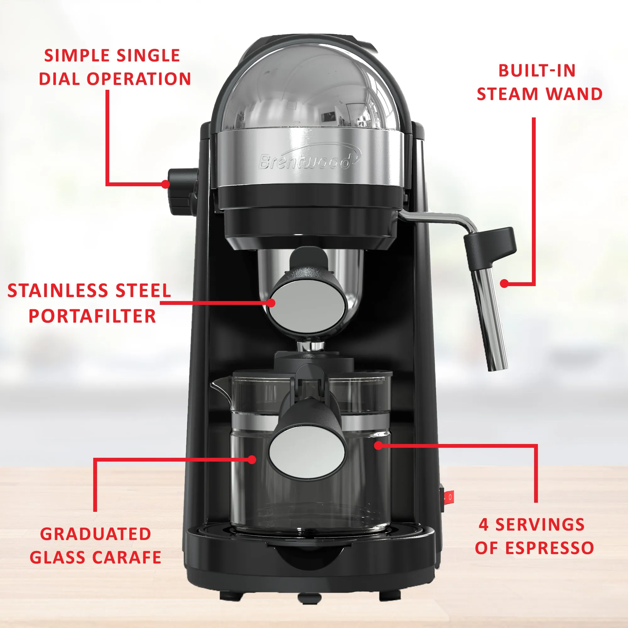 Brentwood GA-135BK Espresso and Cappuccino Maker, Black