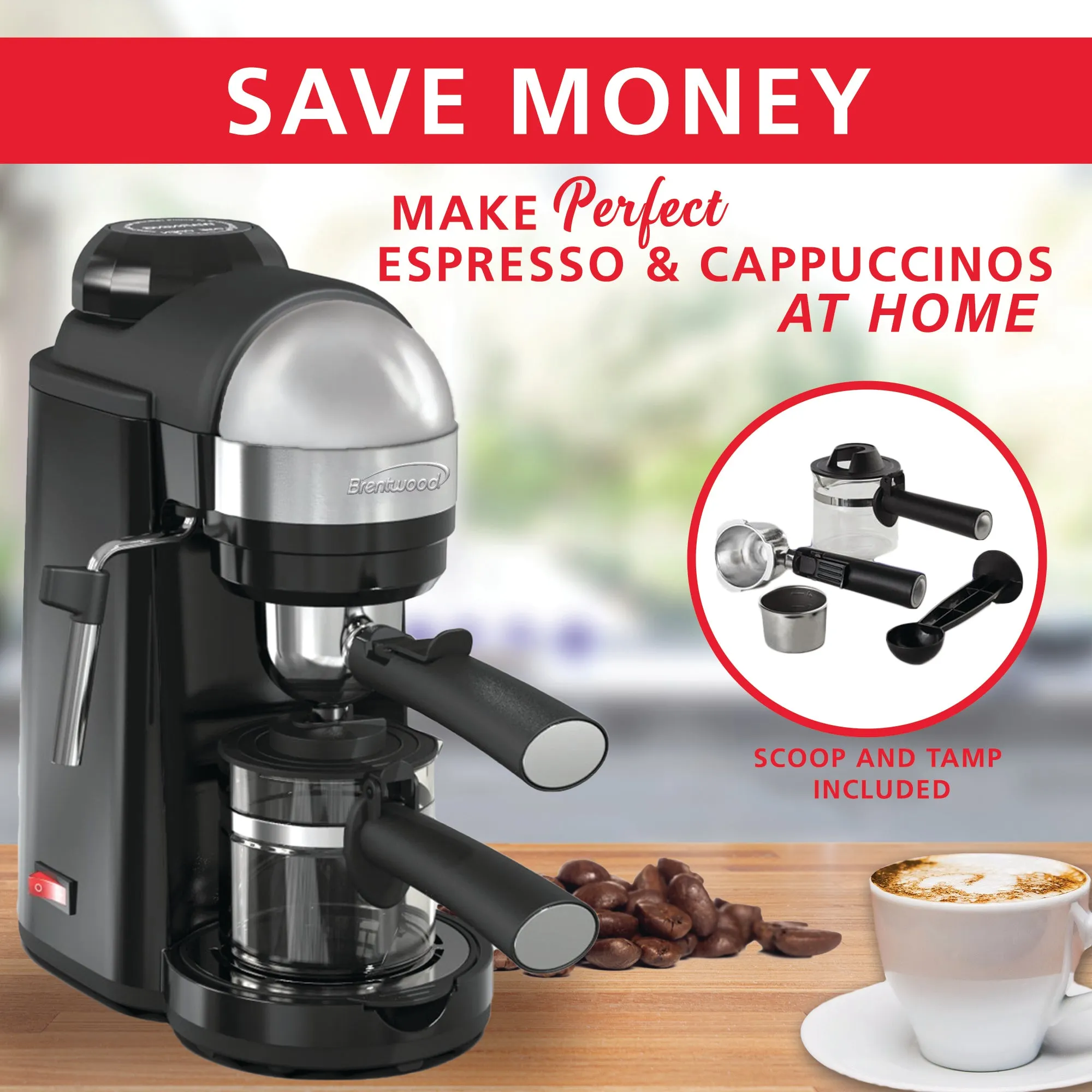 Brentwood GA-135BK Espresso and Cappuccino Maker, Black