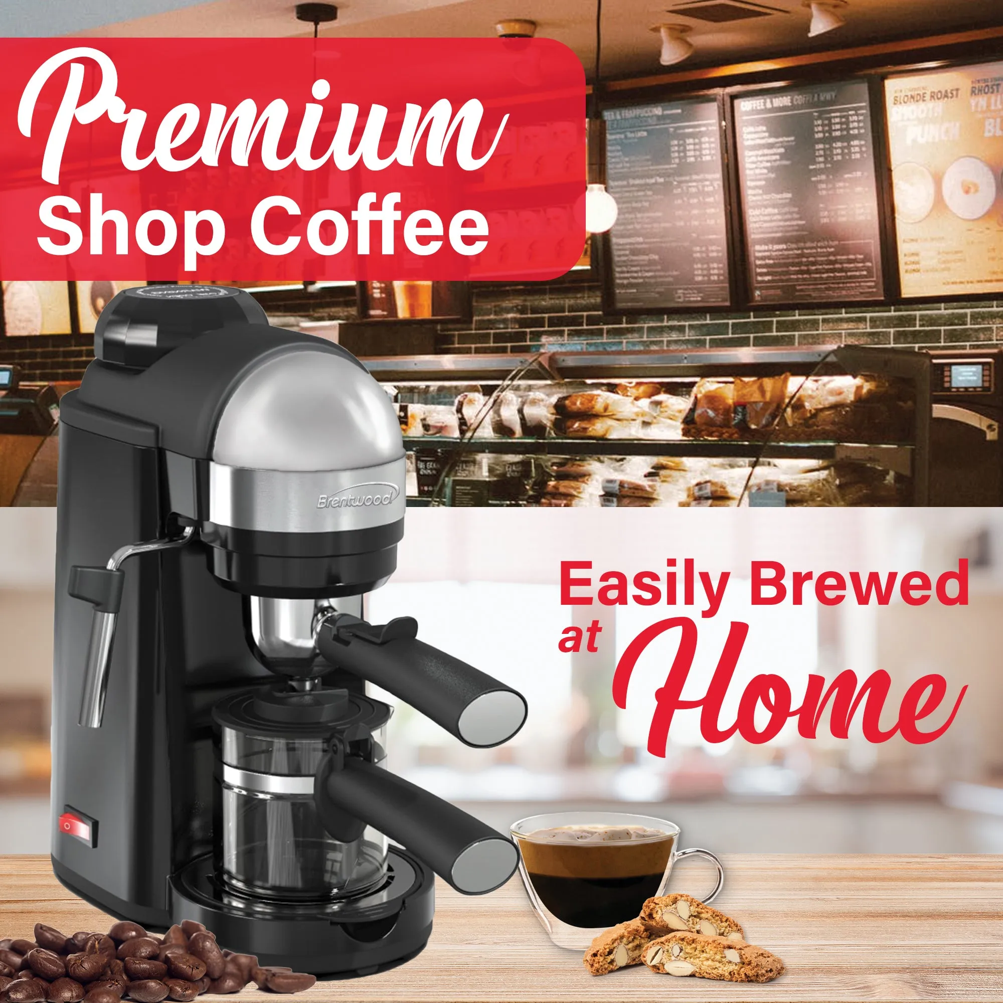 Brentwood GA-135BK Espresso and Cappuccino Maker, Black