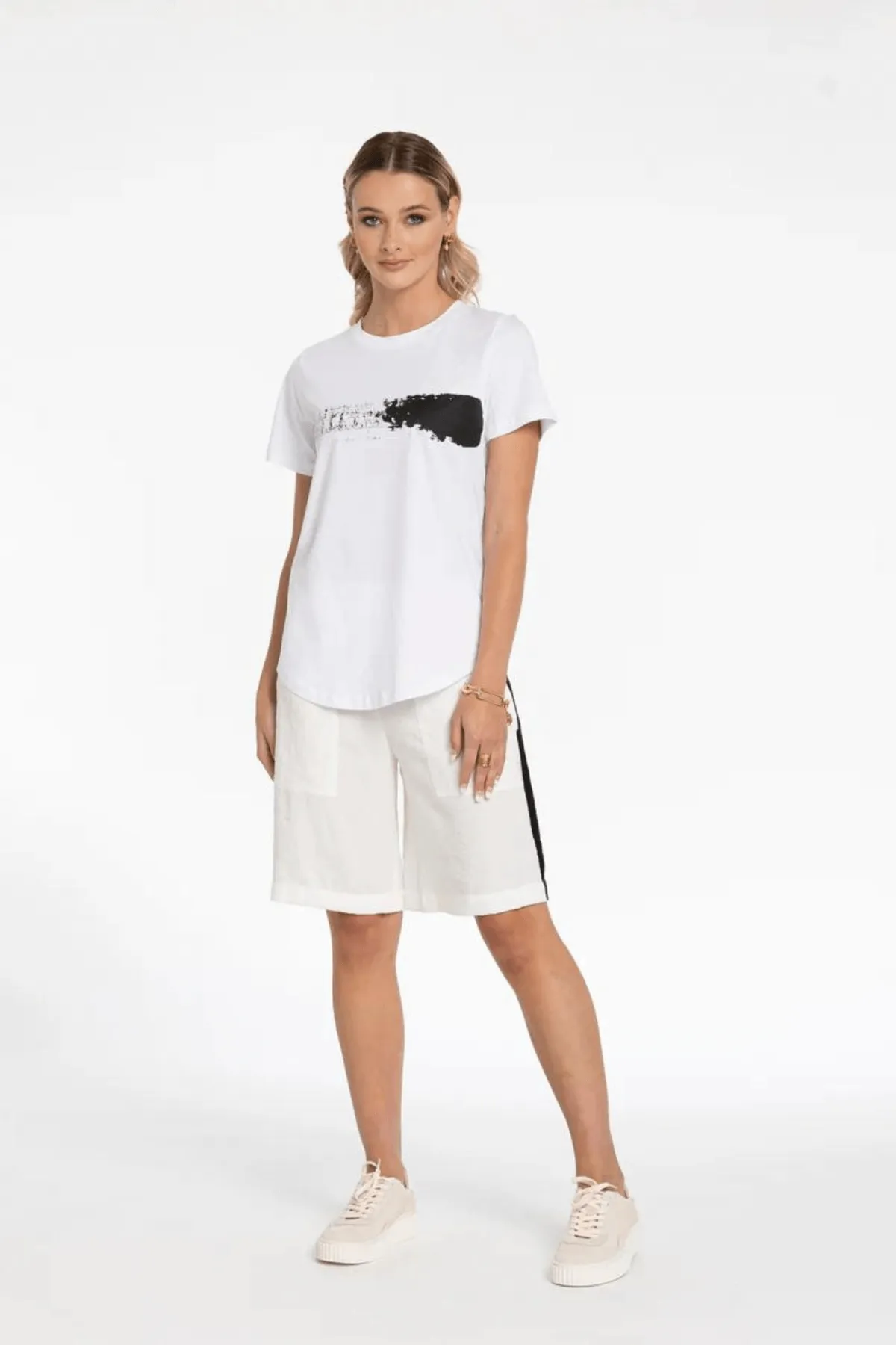 BRUSH STROKE TEE WHITE/BLACK PRINT