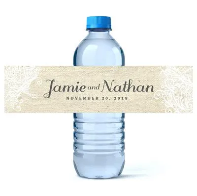 Burlap Lace Water Bottle Labels