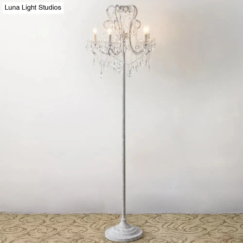 Candle Metallic Stand Up Lamp Traditional 5 Heads Living Room Floor Lighting with Crystal Draping