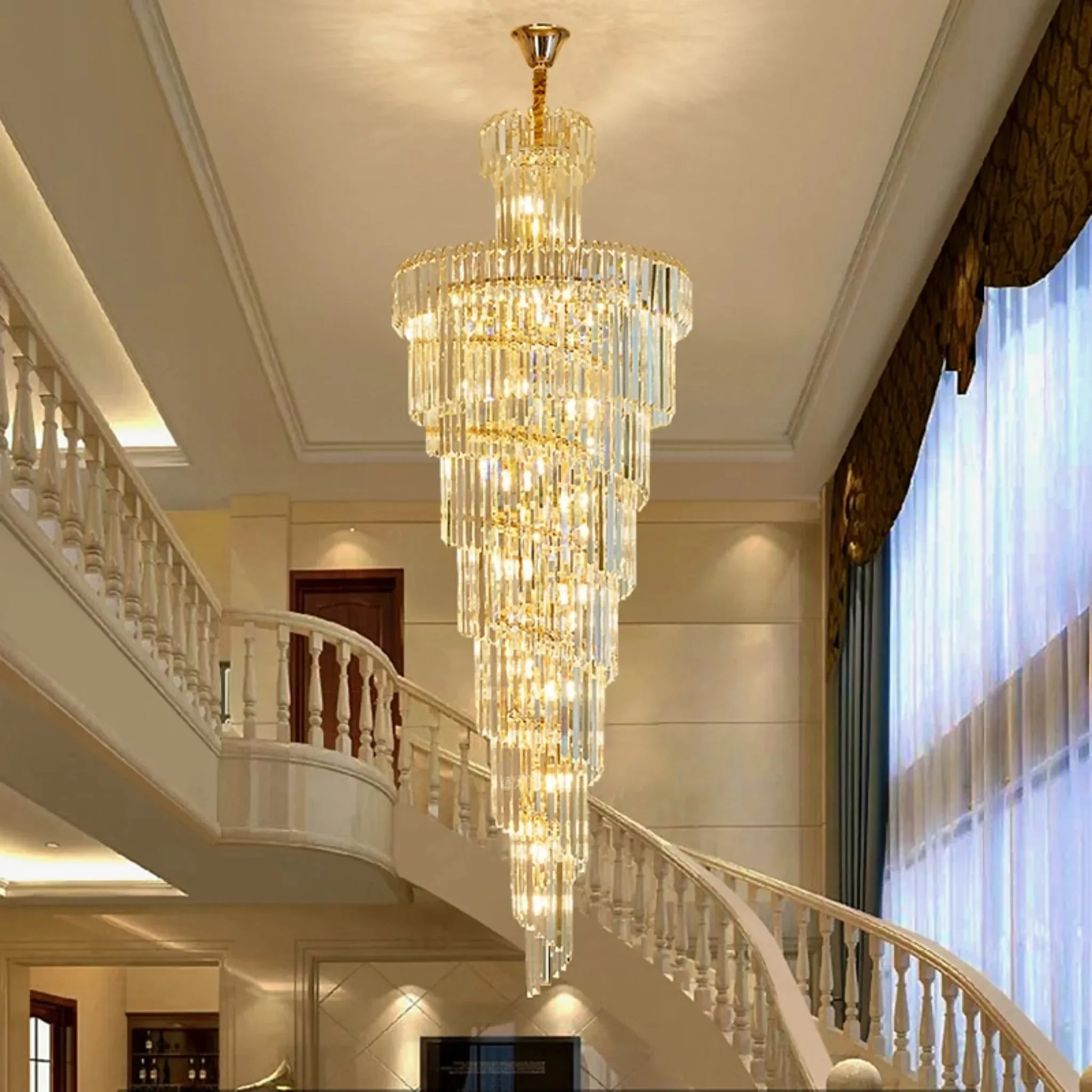 Cap d'Ail | Gorgeous Big Stairway Crystal Ceiling Chandelier