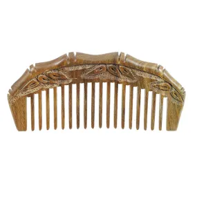 Carved Lignum-vitae Seamless Wood Dome Wide-Tooth Pocket Hair Comb Bamboo Leaves