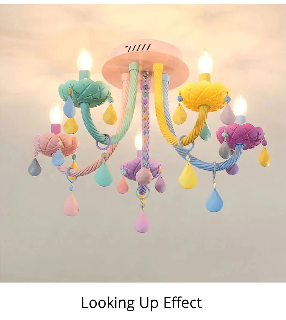 Chandelier Children's Room Macaron Crystal Chandelier Bedroom Children's Lamp Boy And Girl Room Personality Lighting