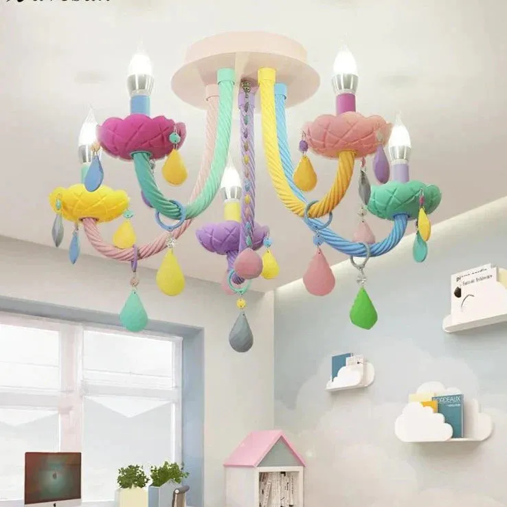 Chandelier Children's Room Macaron Crystal Chandelier Bedroom Children's Lamp Boy And Girl Room Personality Lighting