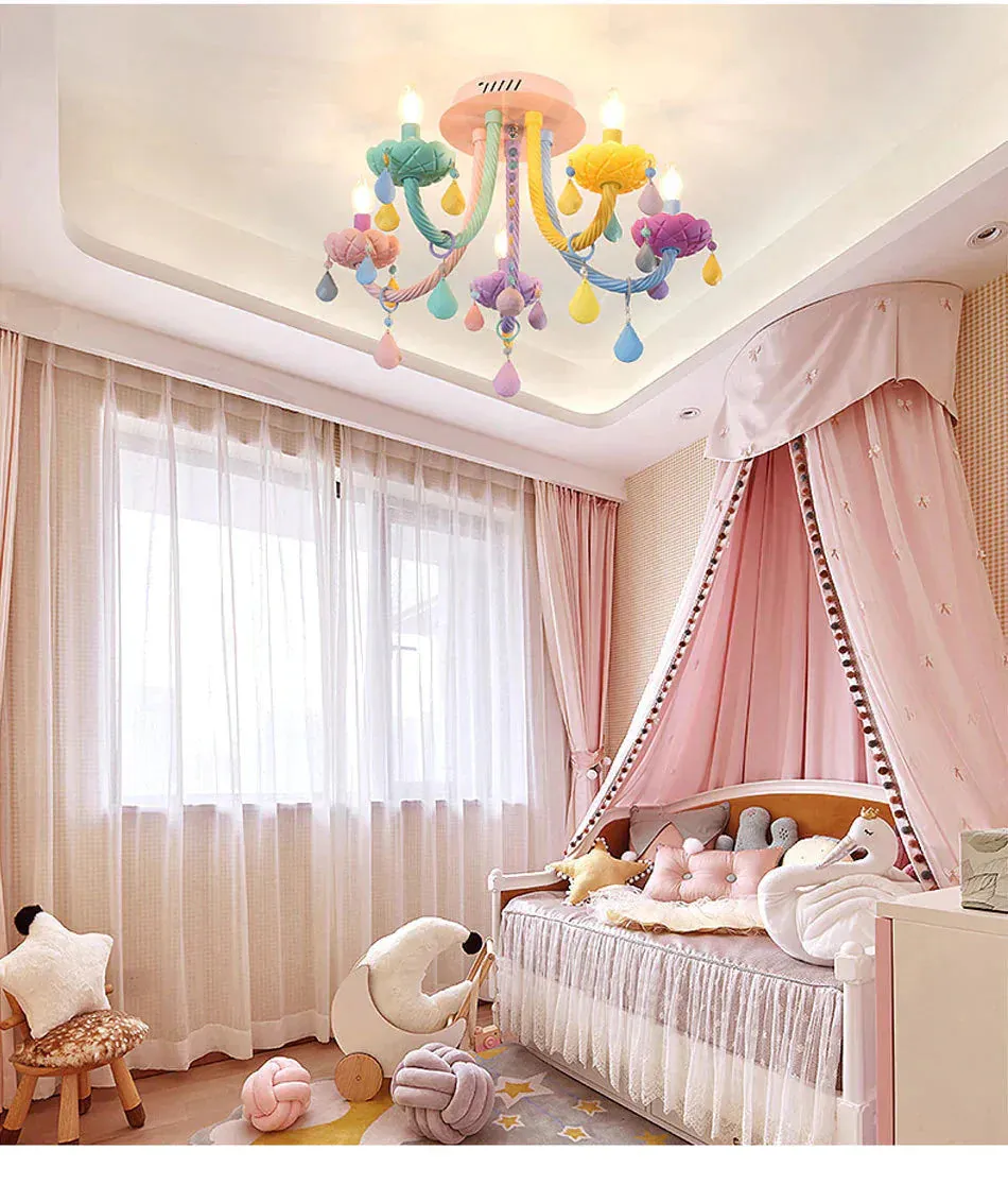 Chandelier Children's Room Macaron Crystal Chandelier Bedroom Children's Lamp Boy And Girl Room Personality Lighting