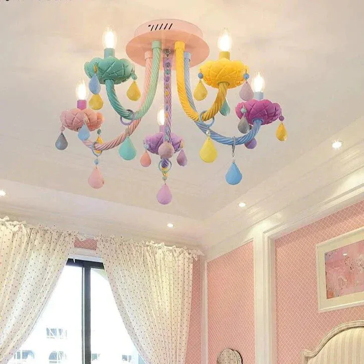 Chandelier Children's Room Macaron Crystal Chandelier Bedroom Children's Lamp Boy And Girl Room Personality Lighting