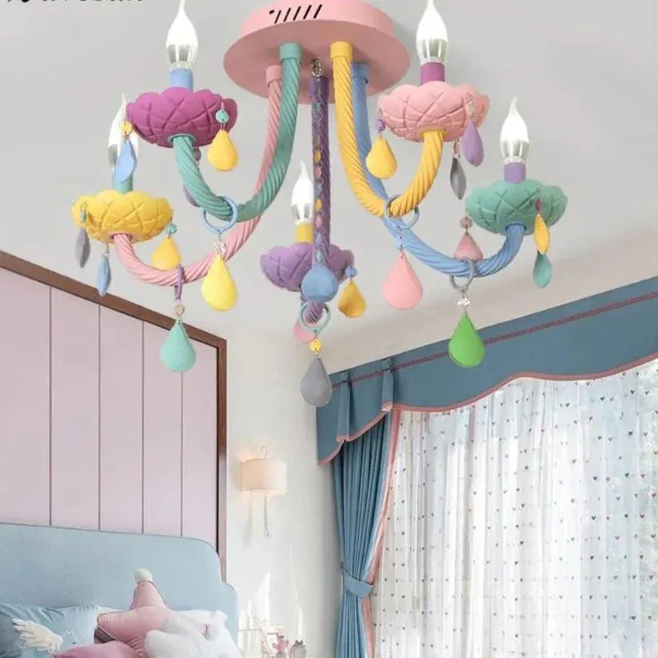 Chandelier Children's Room Macaron Crystal Chandelier Bedroom Children's Lamp Boy And Girl Room Personality Lighting