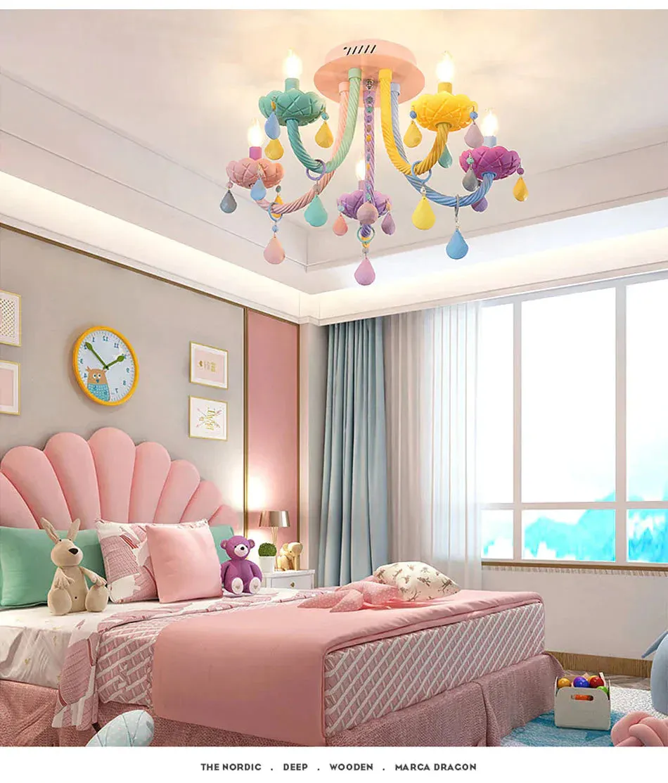 Chandelier Children's Room Macaron Crystal Chandelier Bedroom Children's Lamp Boy And Girl Room Personality Lighting