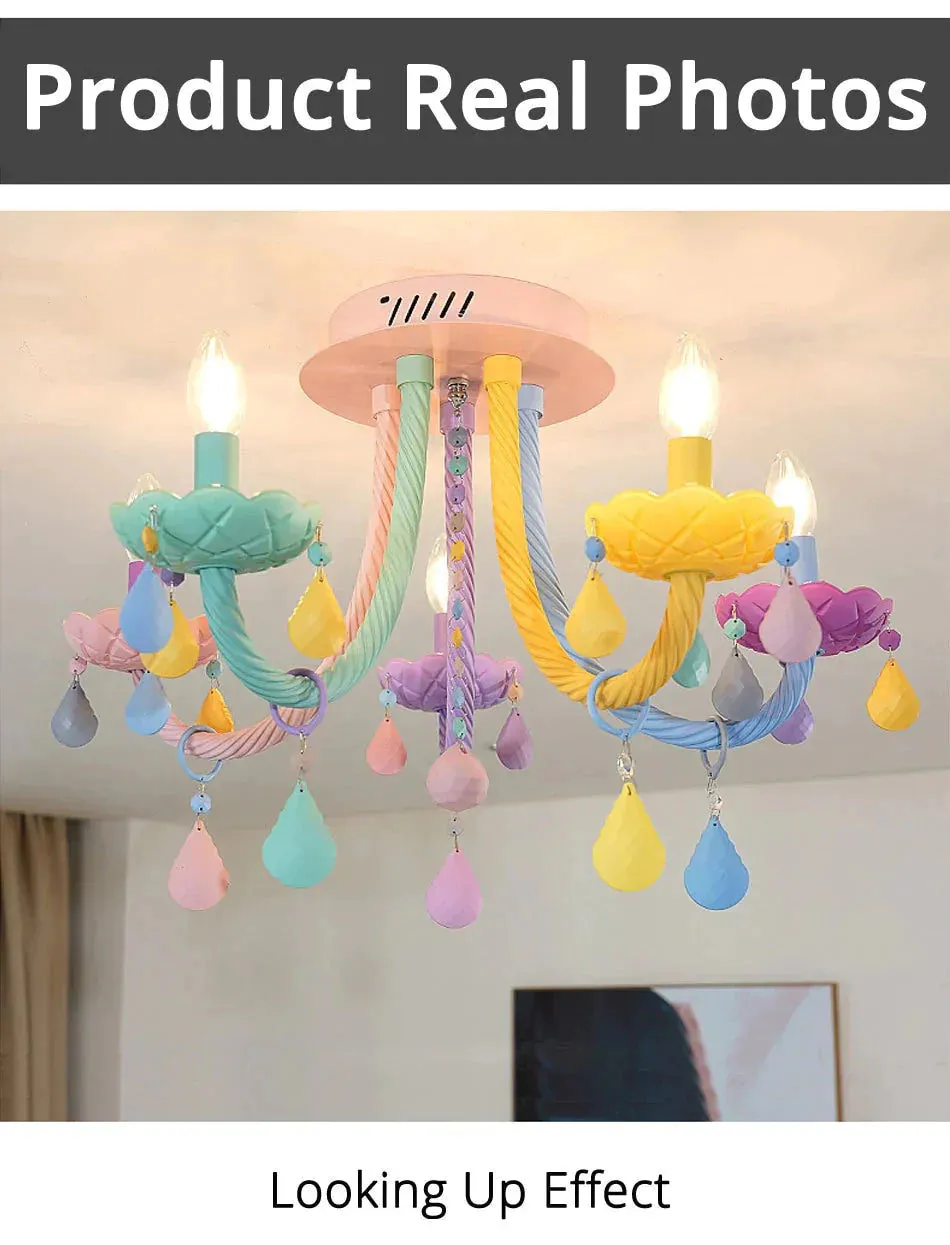 Chandelier Children's Room Macaron Crystal Chandelier Bedroom Children's Lamp Boy And Girl Room Personality Lighting