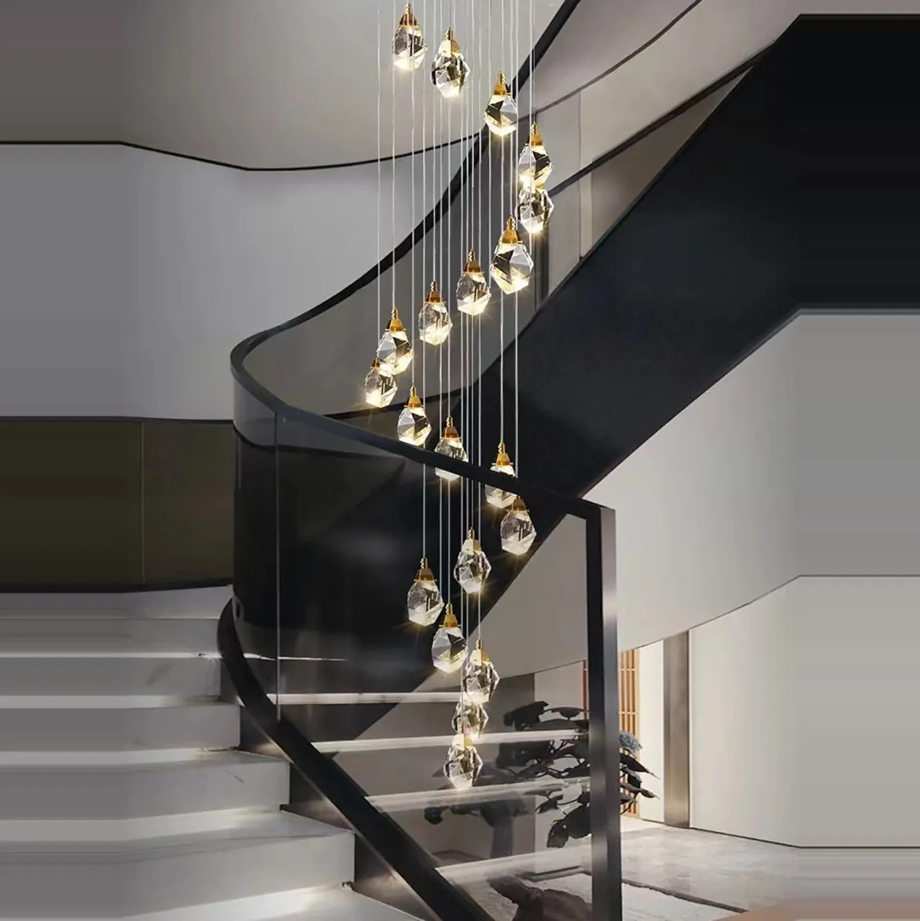 Chandelier Lighting Modern Luxury LED Crystal Chandelier Lighting Fixtures Round Crystal Glass Ball Ceiling Light Long Staircase