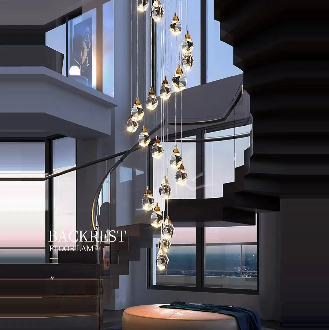 Chandelier Lighting Modern Luxury LED Crystal Chandelier Lighting Fixtures Round Crystal Glass Ball Ceiling Light Long Staircase