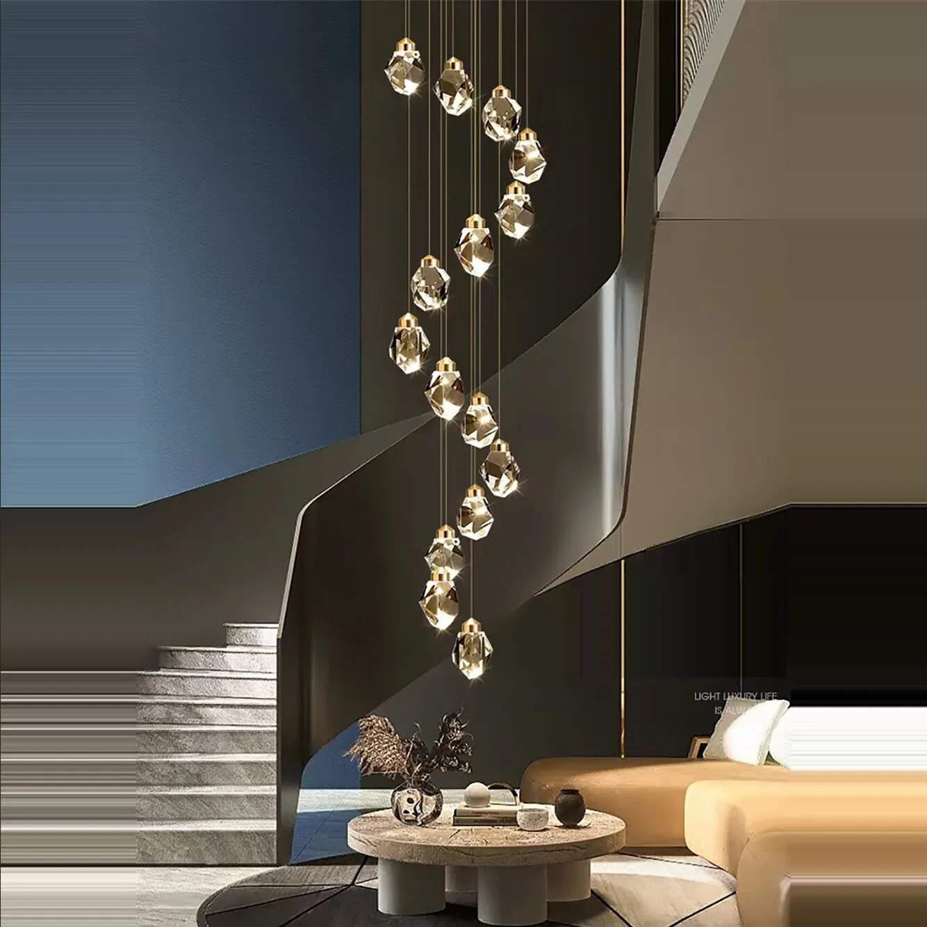 Chandelier Lighting Modern Luxury LED Crystal Chandelier Lighting Fixtures Round Crystal Glass Ball Ceiling Light Long Staircase