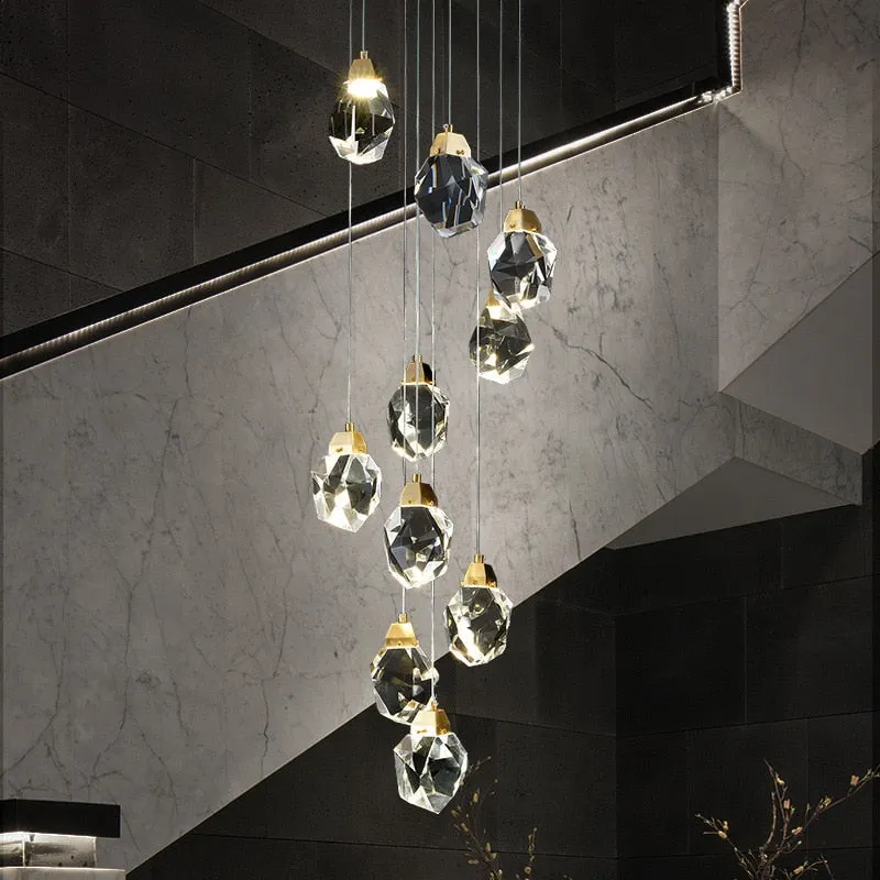 Chandelier Lighting Modern Luxury LED Crystal Chandelier Lighting Fixtures Round Crystal Glass Ball Ceiling Light Long Staircase