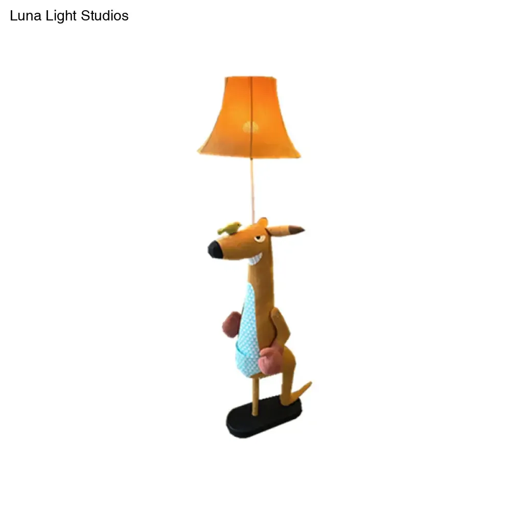 Children's Angry Kangaroo Floor Lamp in Brown - Light Fabric, Single Stand with Shade