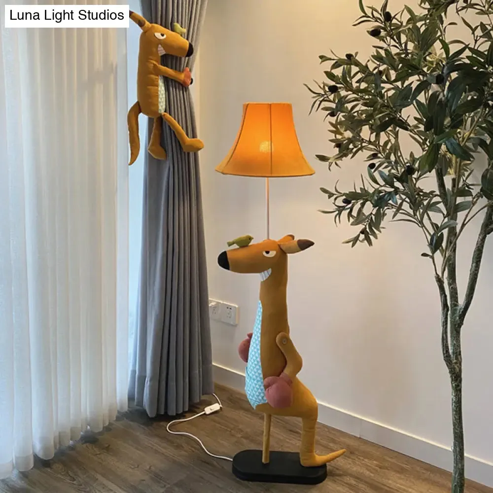 Children's Angry Kangaroo Floor Lamp in Brown - Light Fabric, Single Stand with Shade