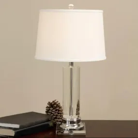 Classic Barrel Shade Nightstand Lamp - 1-Head Fabric Table Light in Beige with Crystal Post