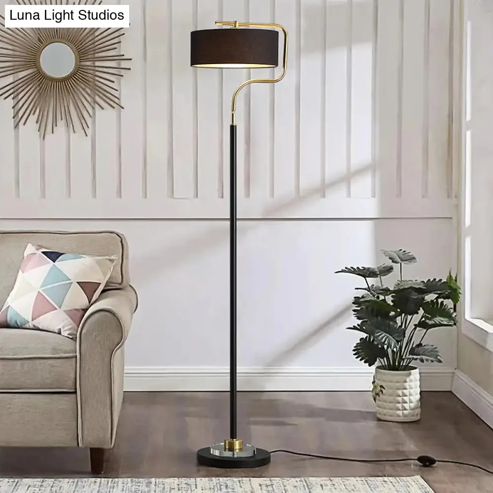 Classic Drum Shade Standing Floor Lamp with Fabric Shade - Black