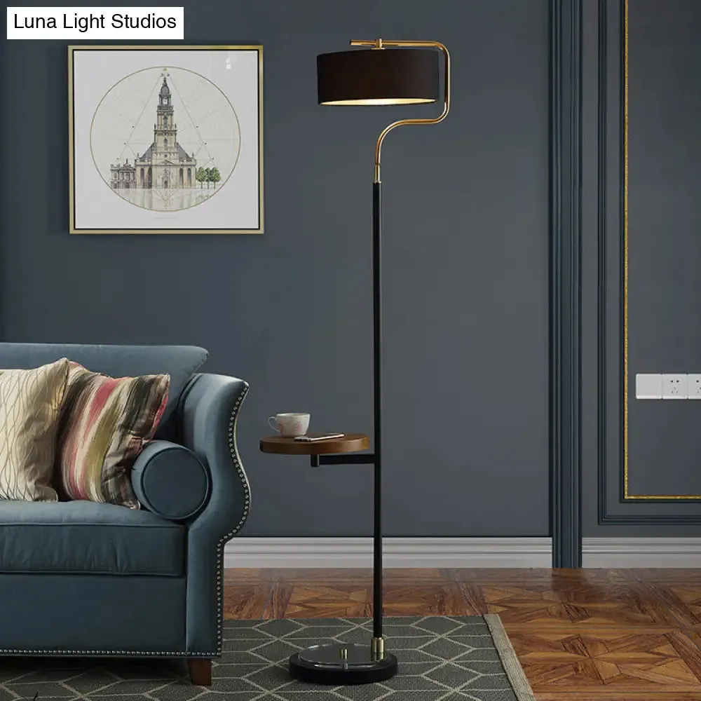 Classic Drum Shade Standing Floor Lamp with Fabric Shade - Black