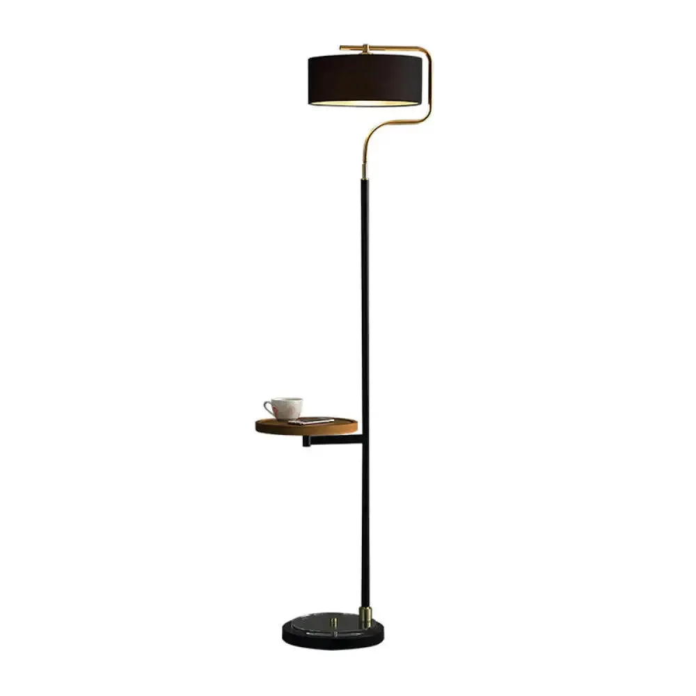 Classic Drum Shade Standing Floor Lamp with Fabric Shade - Black