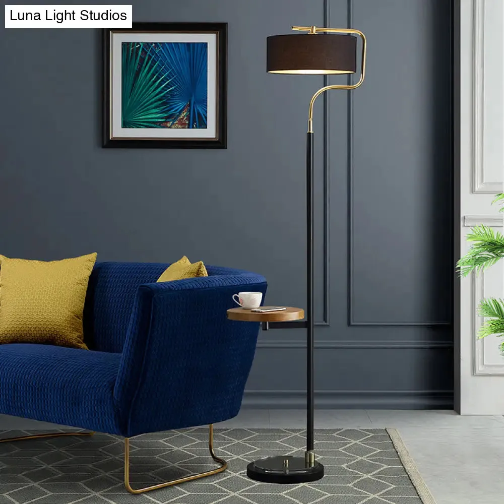 Classic Drum Shade Standing Floor Lamp with Fabric Shade - Black