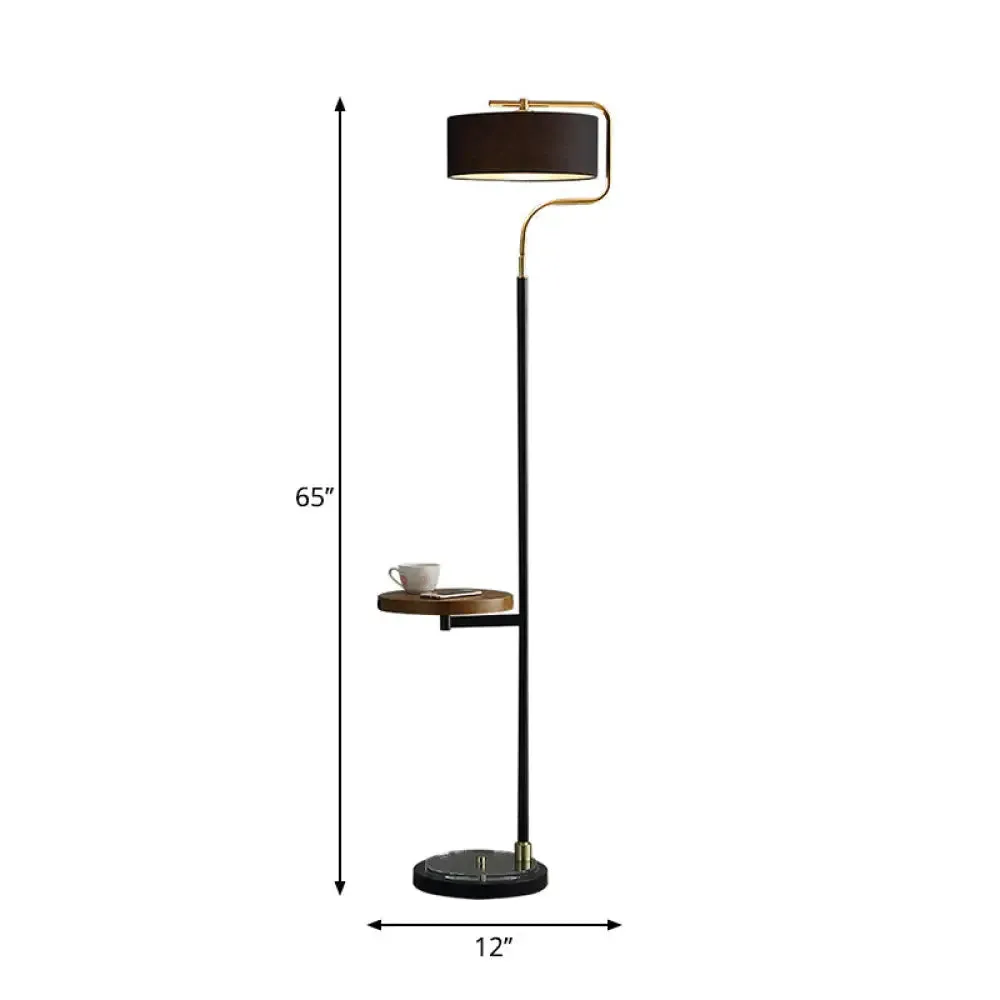 Classic Drum Shade Standing Floor Lamp with Fabric Shade - Black