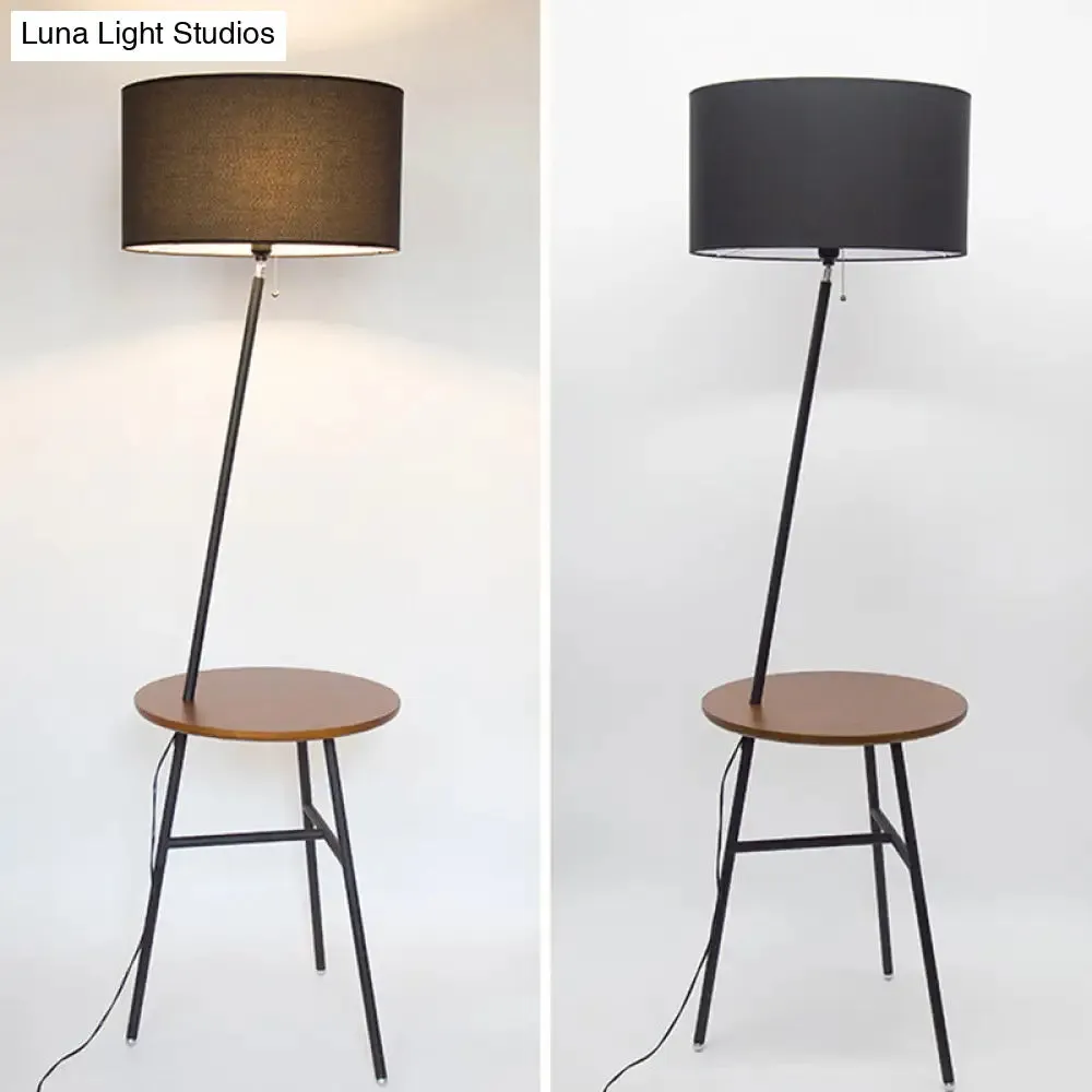 Classic Drum Shaped Fabric Floor Lamp with Tripod Tray - Perfect Living Room Lighting