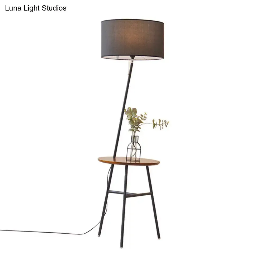 Classic Drum Shaped Fabric Floor Lamp with Tripod Tray - Perfect Living Room Lighting