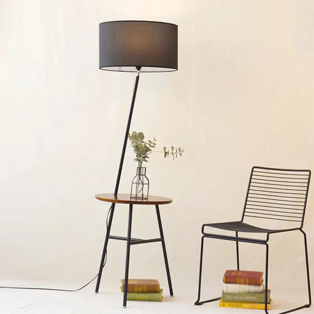 Classic Drum Shaped Fabric Floor Lamp with Tripod Tray - Perfect Living Room Lighting