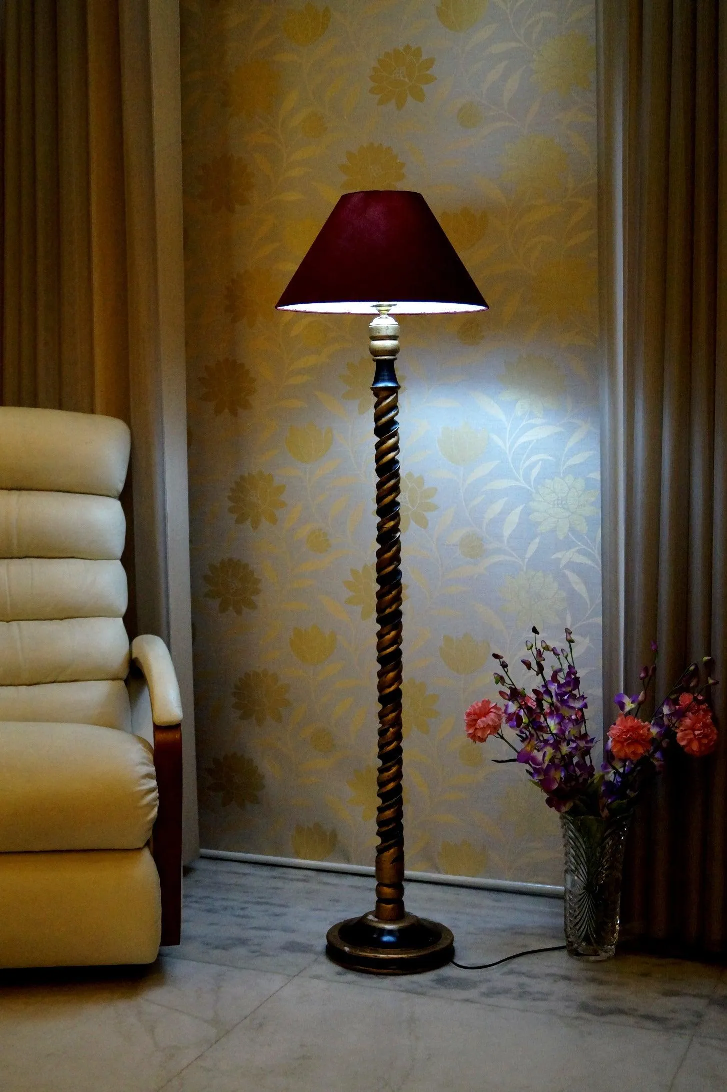 Classic Floor Lamp Maroon & Brown with (Bulb Not Included)