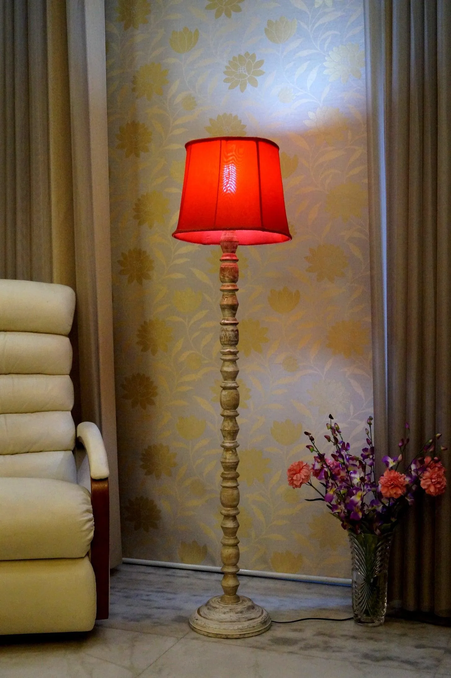 Classic Floor Lamp Red & Brown with (Bulb Not Included)