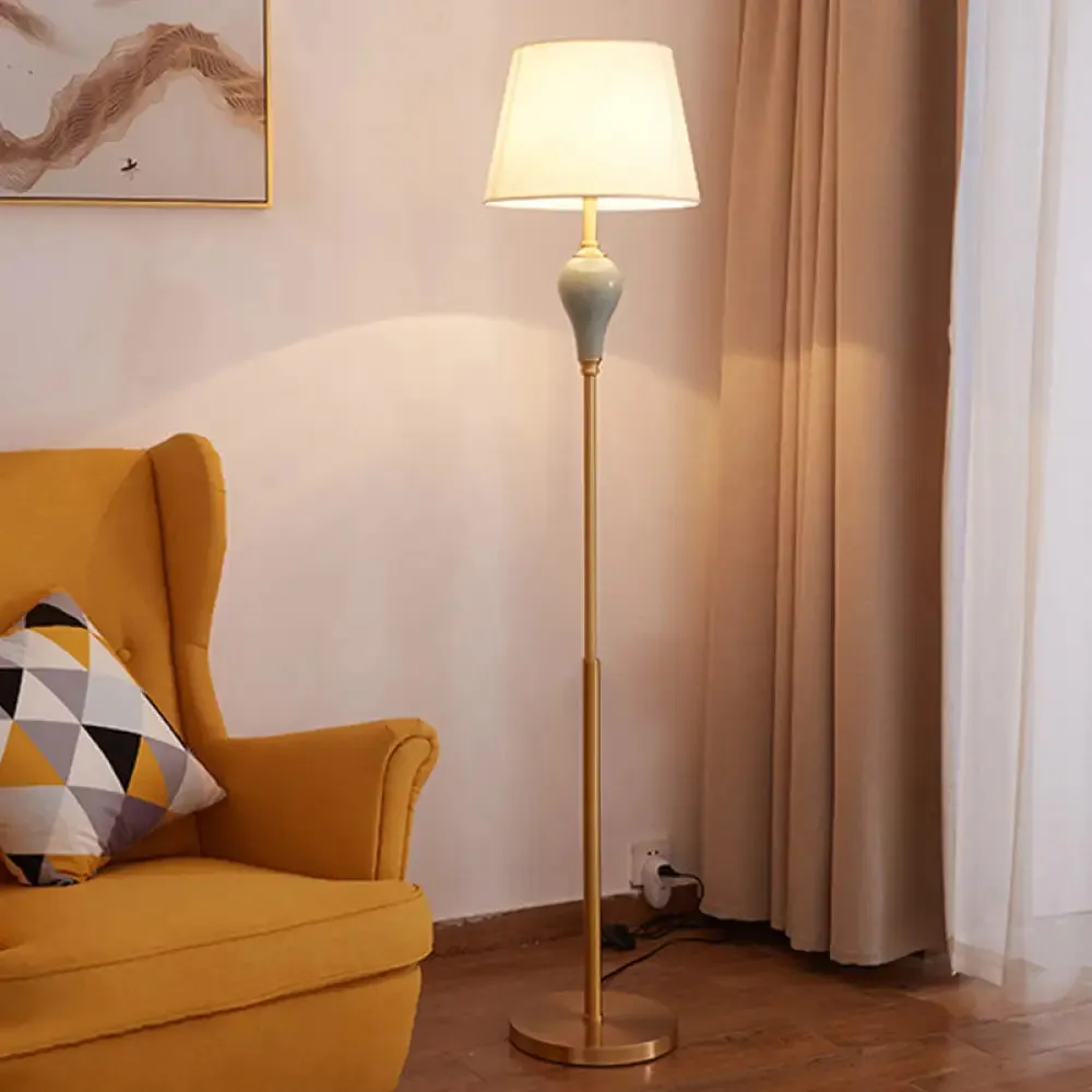 Classic Gold Fabric Floor Lamp with Tapered Shade - Ideal for Living Room