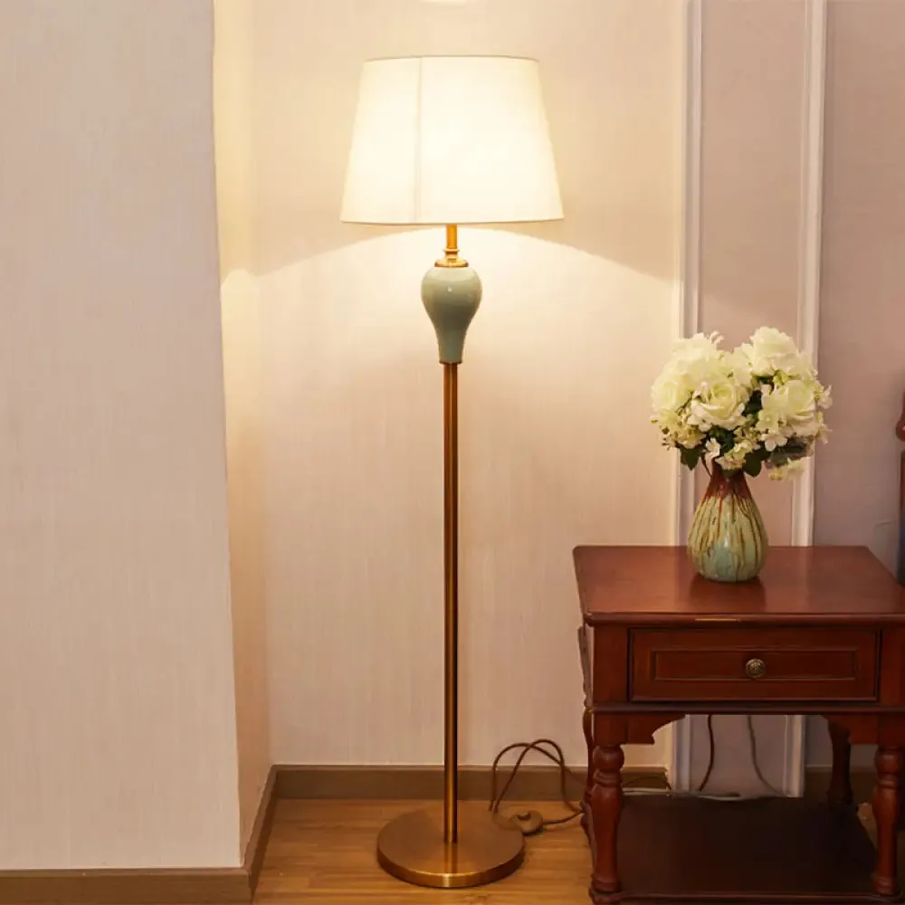 Classic Gold Fabric Floor Lamp with Tapered Shade - Ideal for Living Room