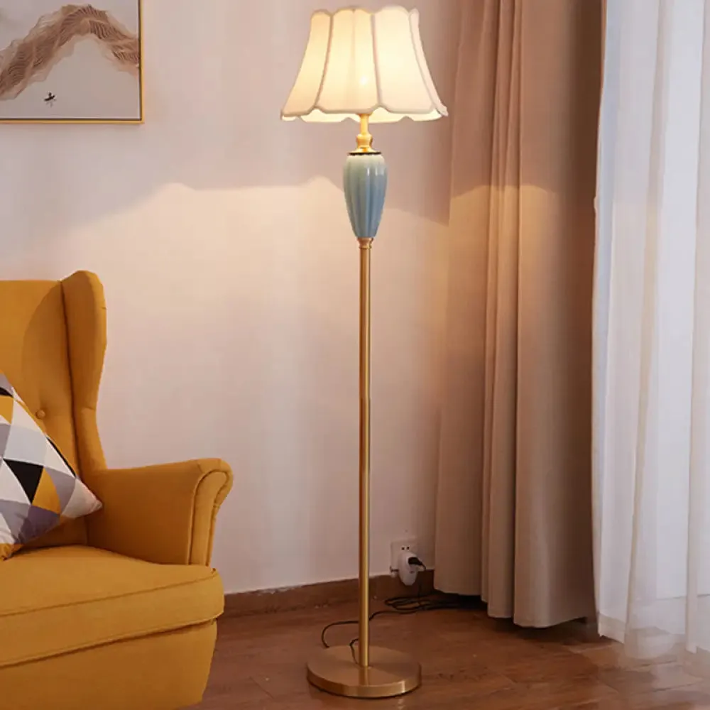 Classic Gold Fabric Floor Lamp with Tapered Shade - Ideal for Living Room